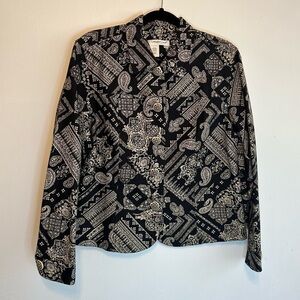 Coldwater Creek Women’s Large L Black and Cream Paisley Pattern Jacket EUC